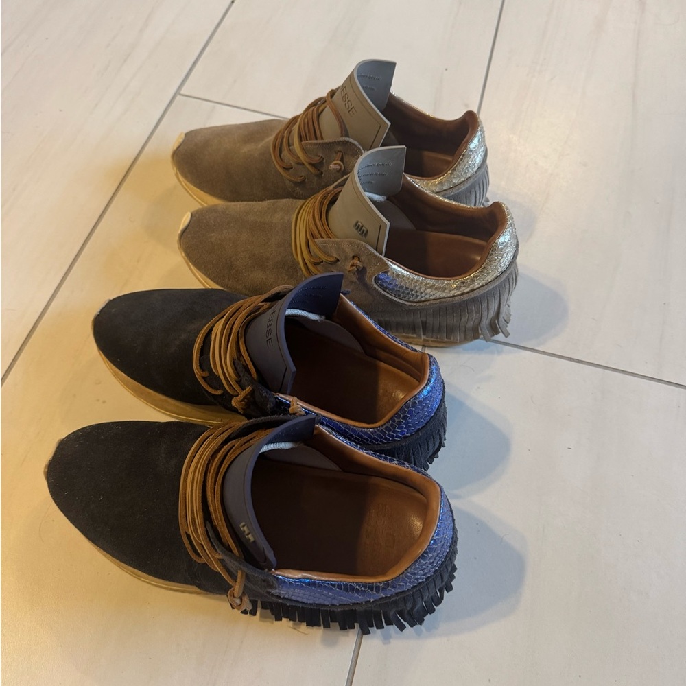 Womens Casual Fringe Shoes - Navy and Taupe